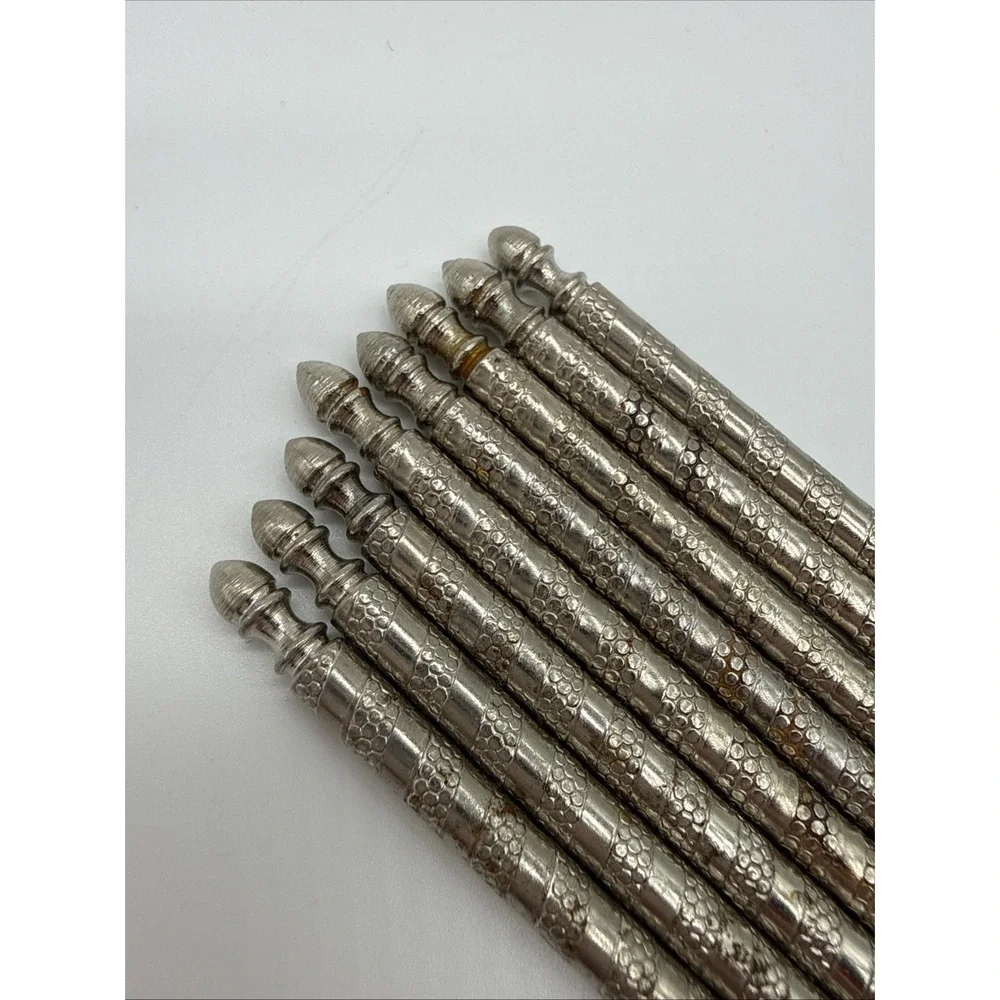 Set of 8 Vintage Silver Tone Textured Spiral Crab Lobster Seafood Picks Tools